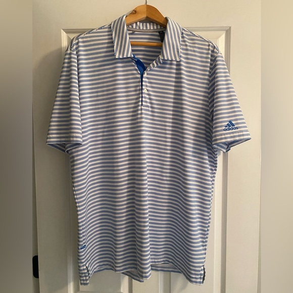 Adidas Men’s Striped Performance Golf Polo Size L - Picture 1 of 6